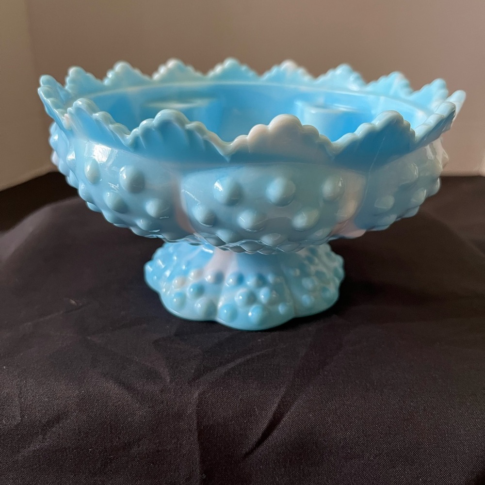 Blue Slag Hobnail Glass Compote Wedding Candle Holder/Bowl